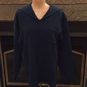 Mallard blue ribbed sweater with sailor collar